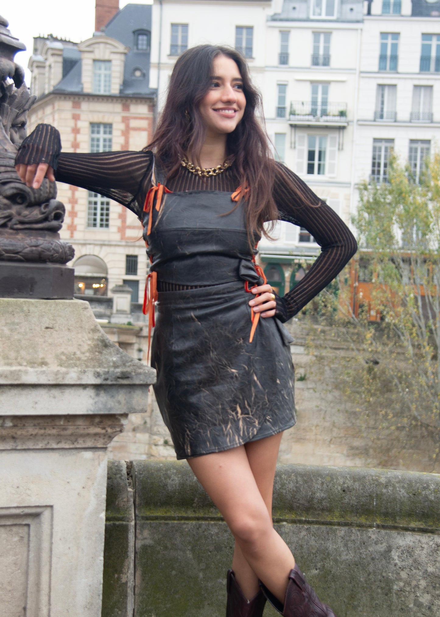 Leather set top & short skirt