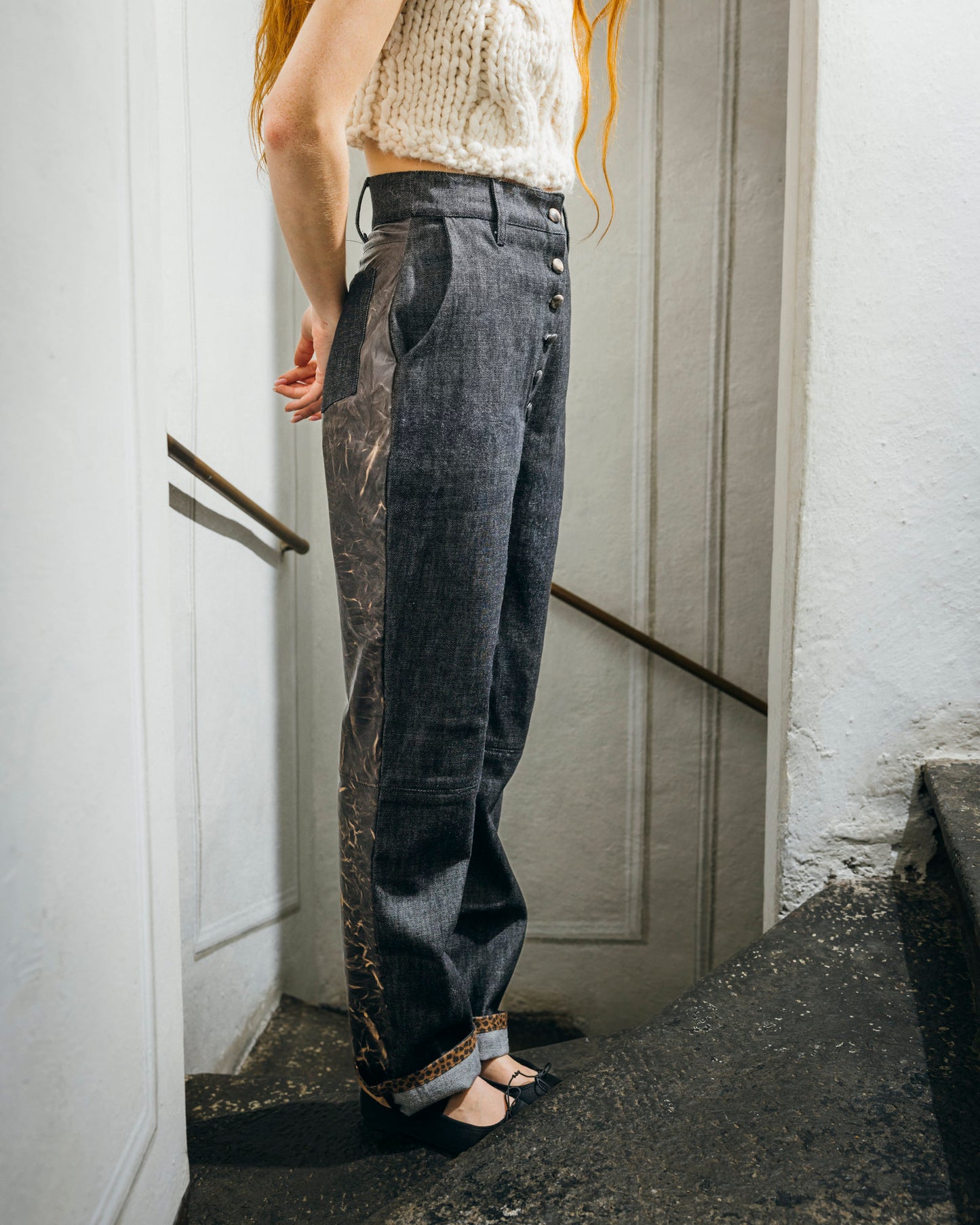 Vice Versa Pants - Black Denim & Leather