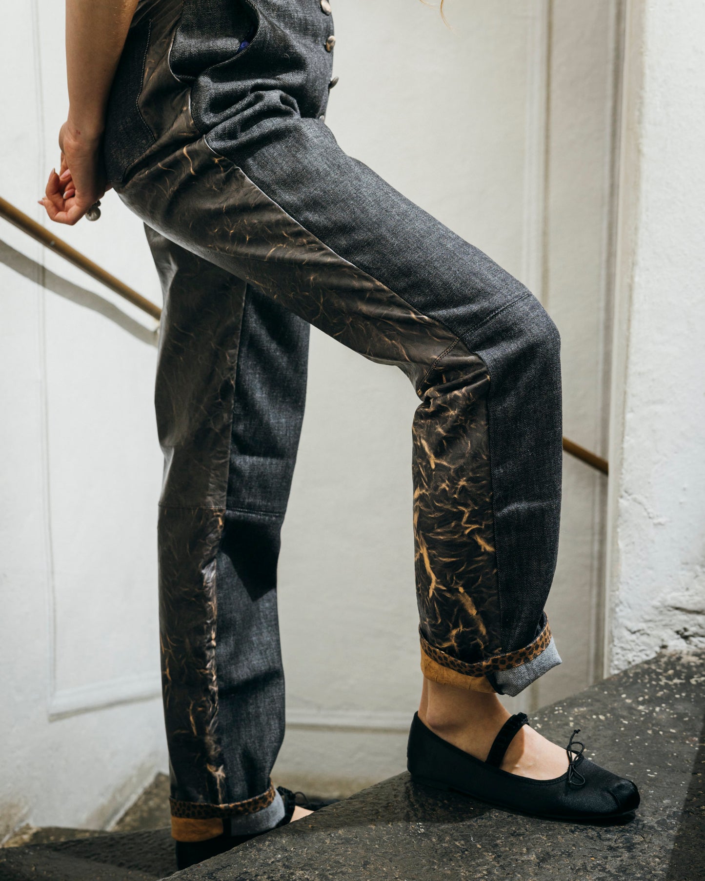 Vice Versa Pants - Black Denim & Leather