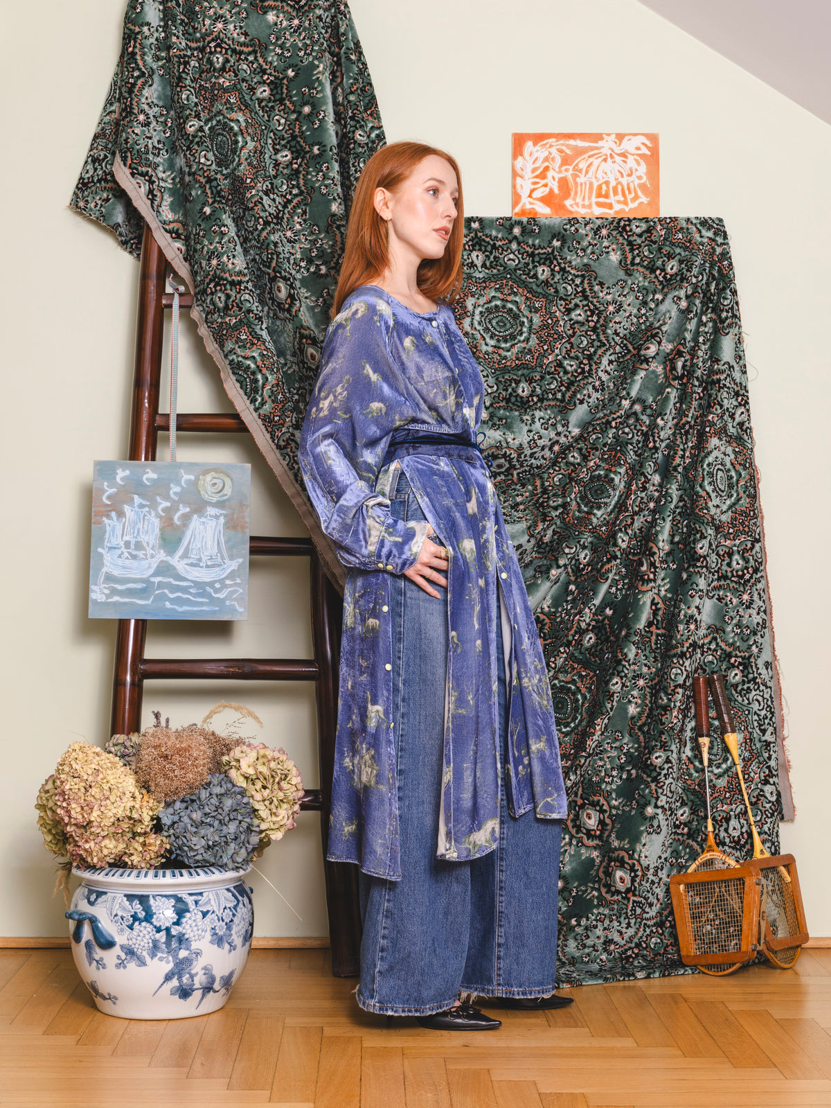 Peony dress - Velvet Toile de Jouy