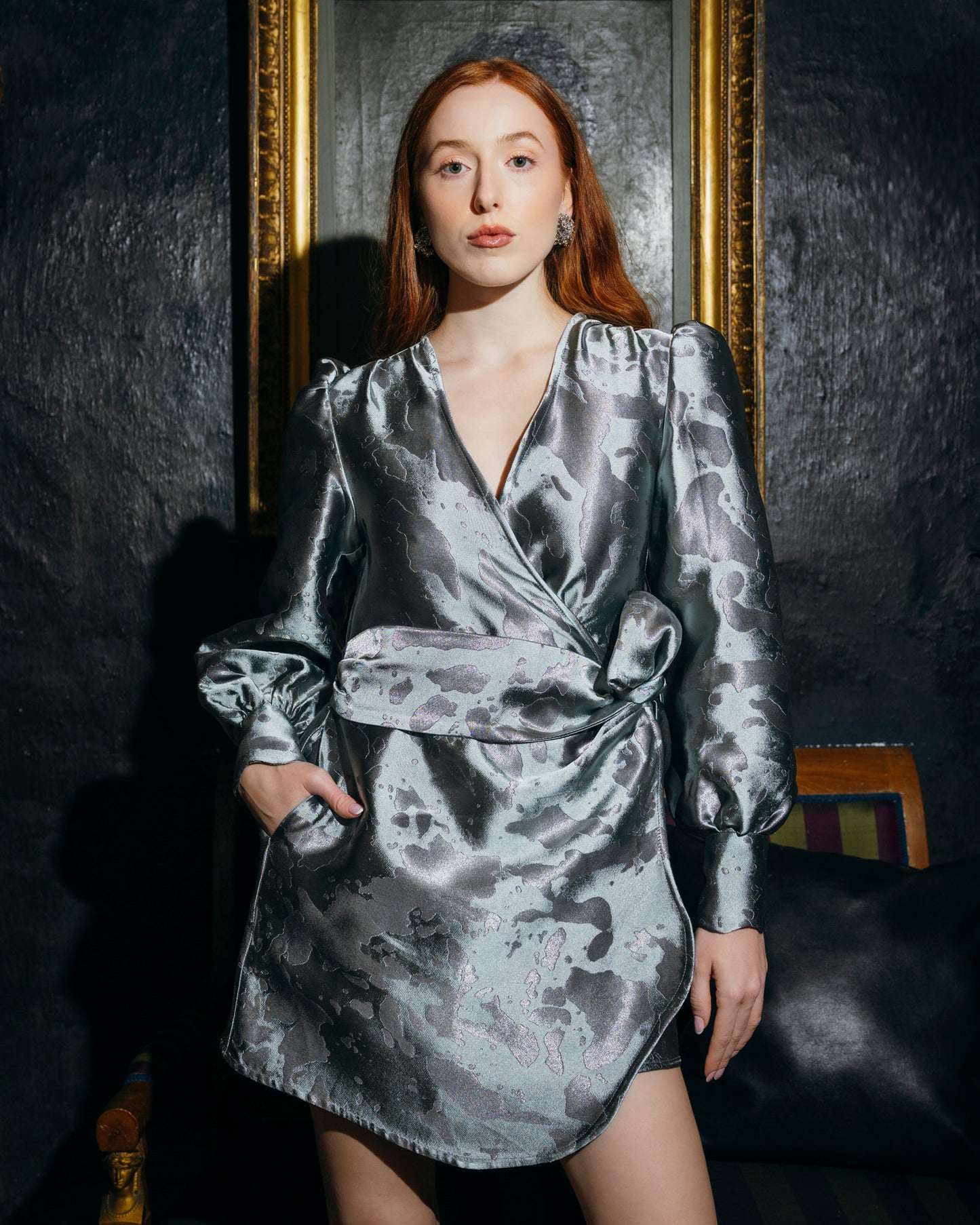 Madeleine Dress Silver jacquard