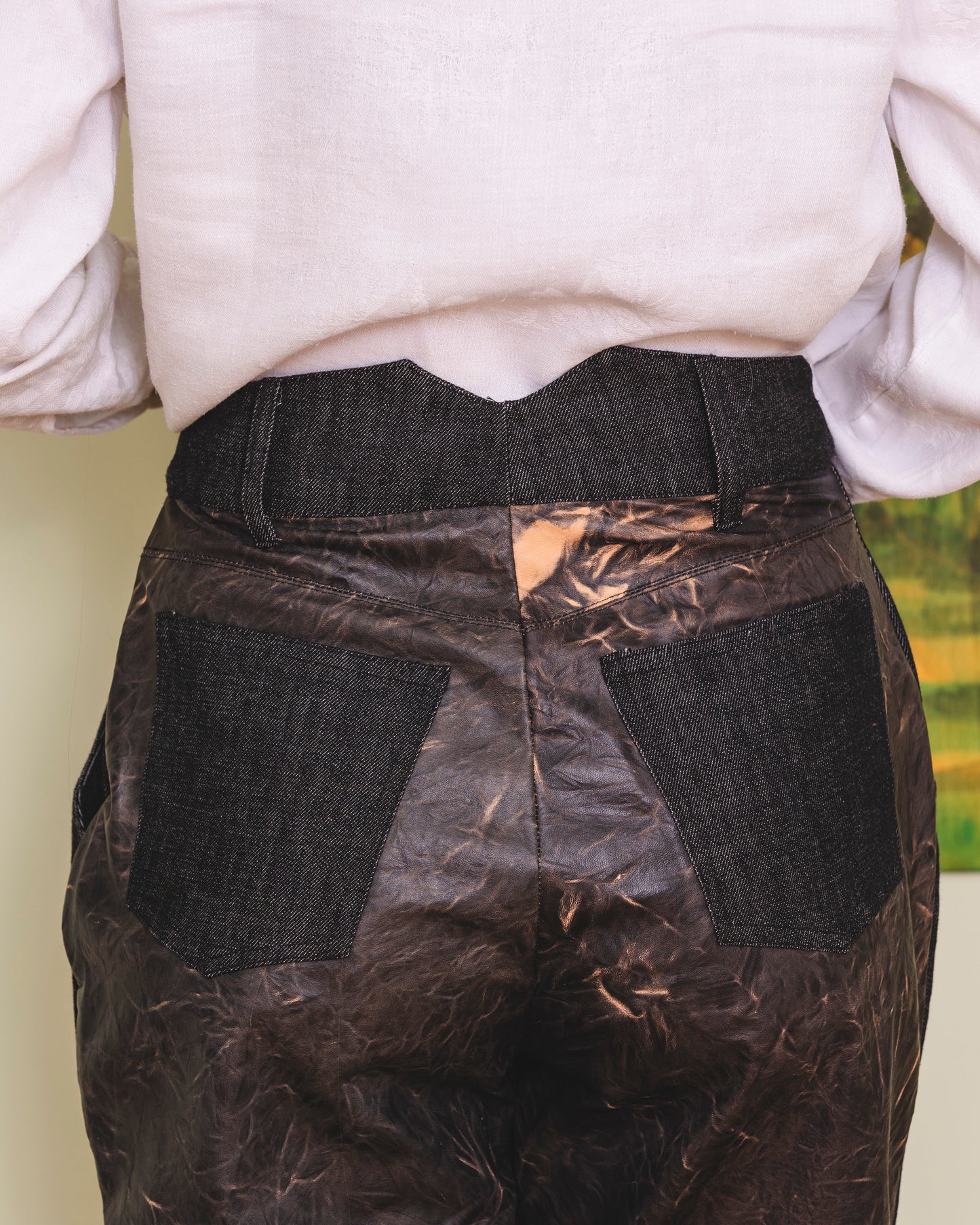 Vice Versa Pants - Black Denim & Leather