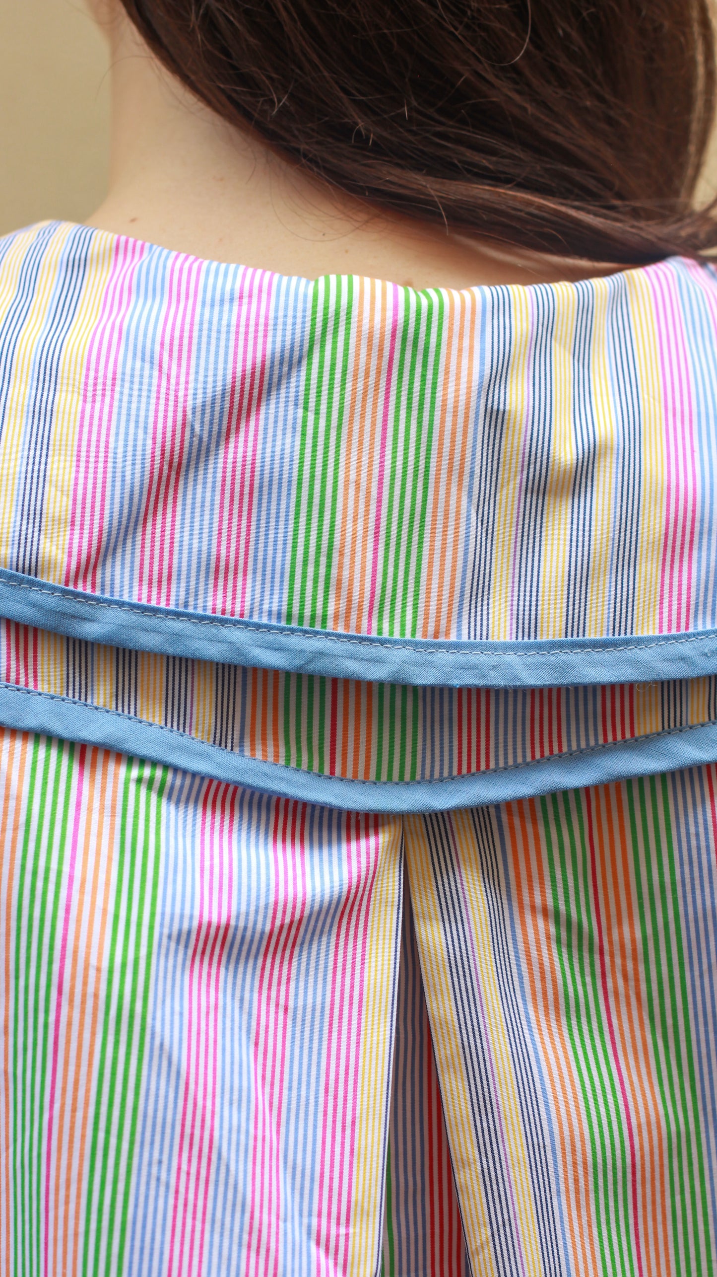 Multicolored striped fabric with a close-up view