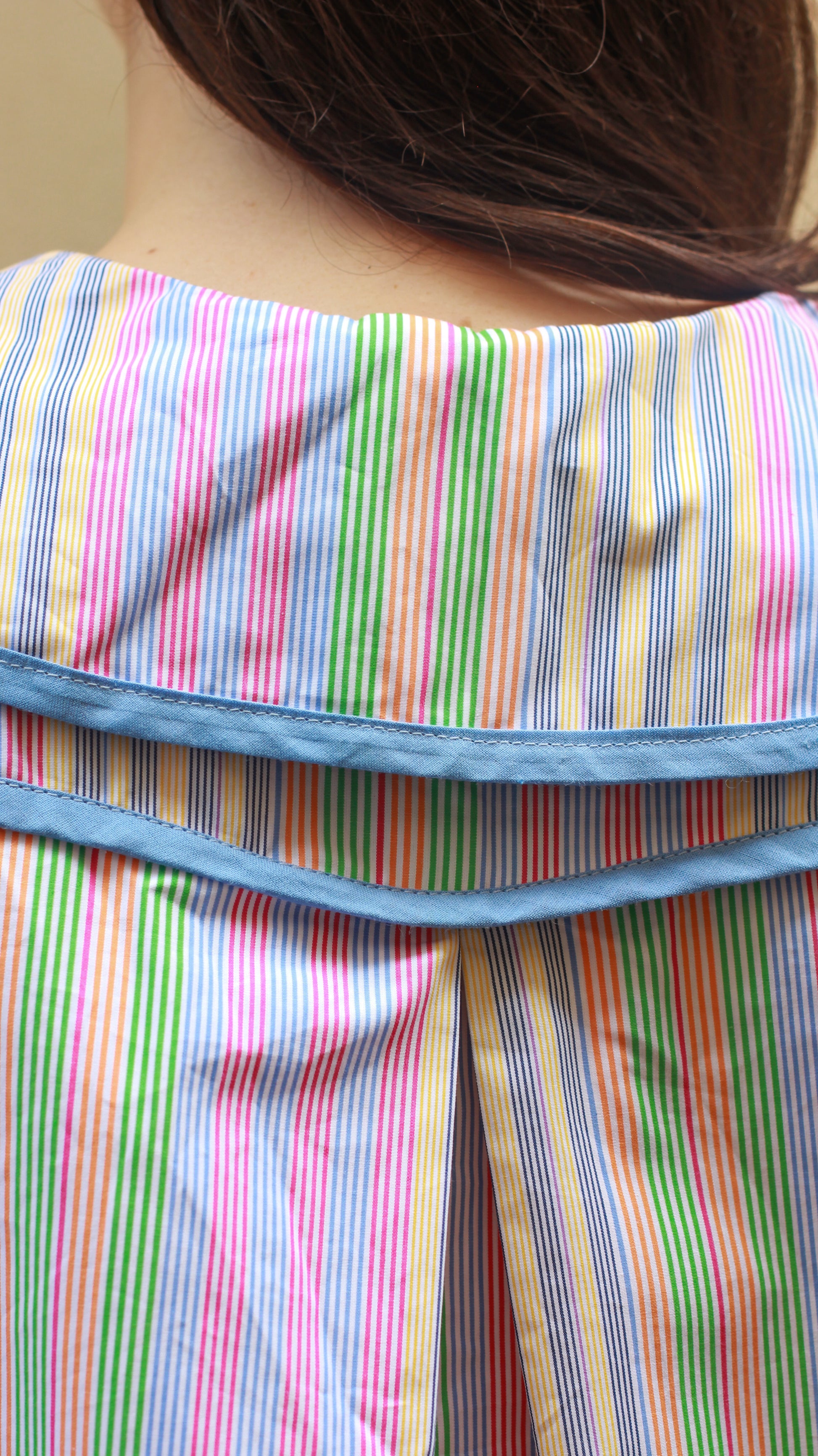Multicolored striped fabric with a close-up view
