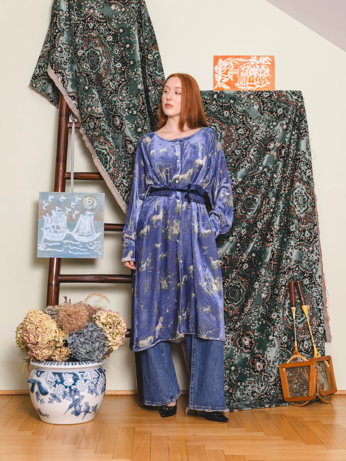 Peony dress - Velvet Toile de Jouy