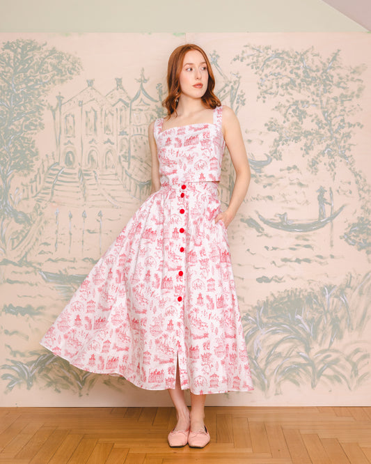 Carlotta Skirt - white and red voyage