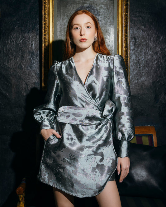 Madeleine Dress Silver jacquard