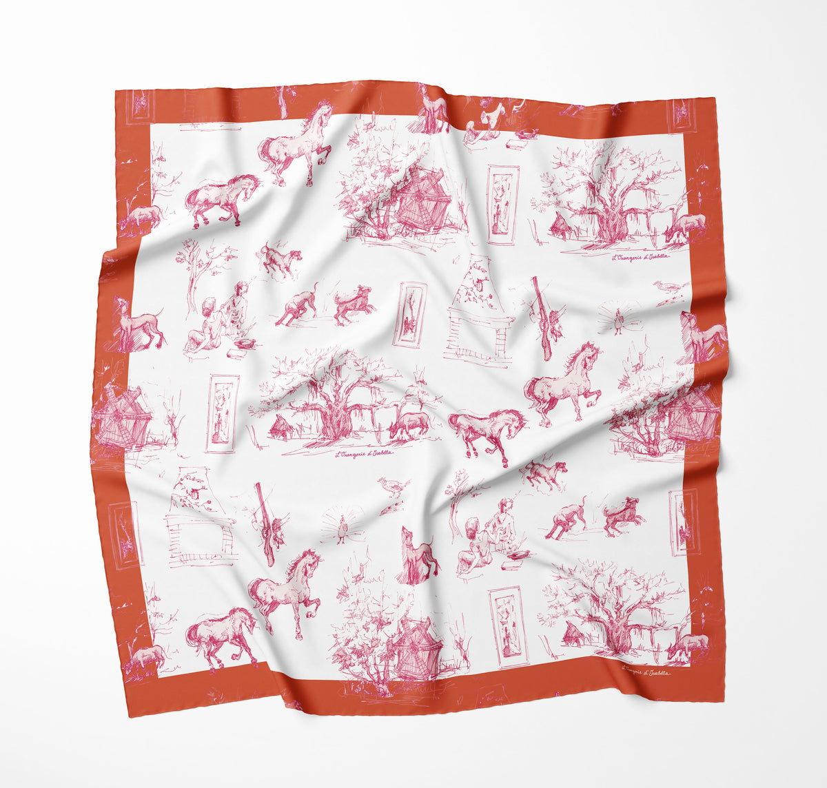 Grace Carré Orange Toile de Jouy