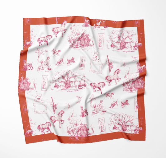 Grace Carré Orange Toile de Jouy